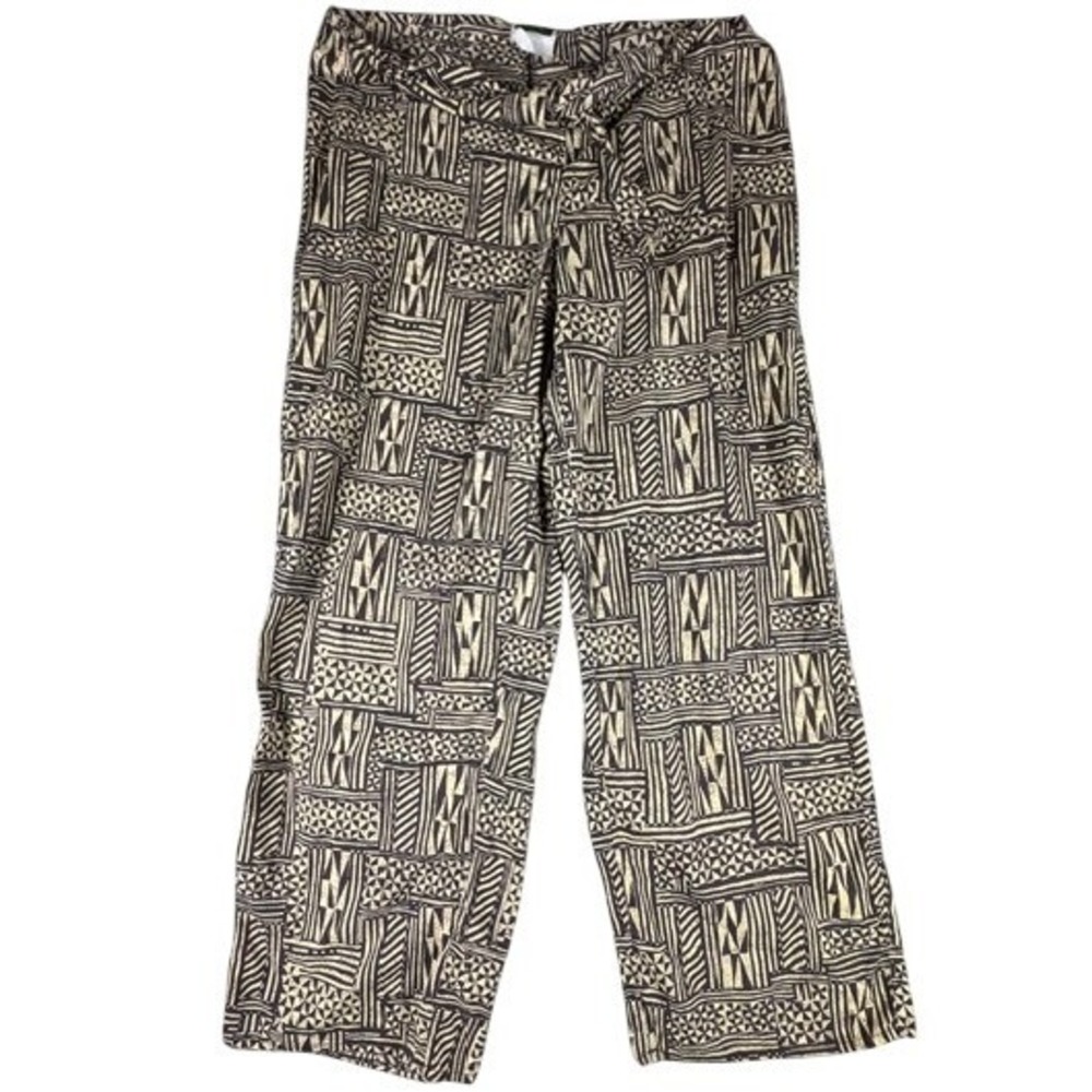 Lauren Ralph‎ Lauren Pants Womens M Brown Cream Geometric Tribal Wide Leg Cotton
